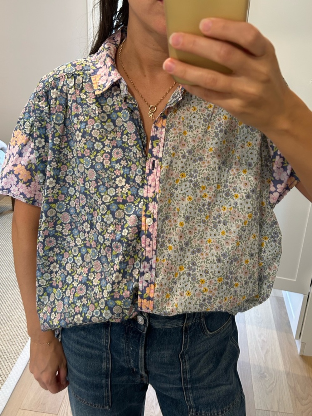 Liberty print style short sleeve button-up shirt